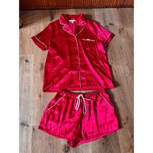 In Bloom by Jonquil Red Satin Pajama Set Short Sleeve Button Down Size S